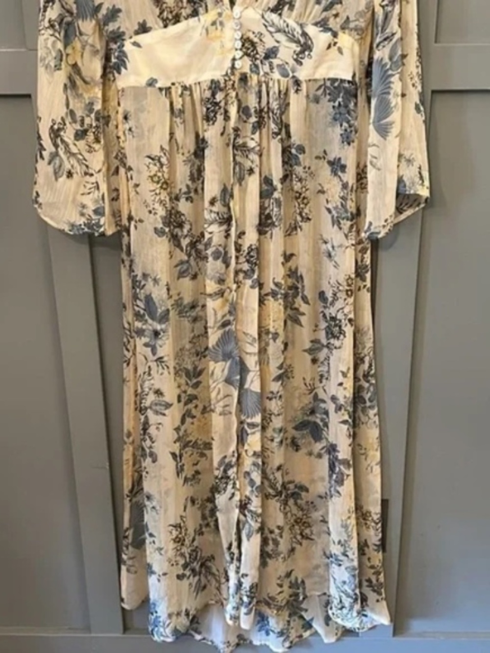 Kori America Floral Kimono Robe Maxi Dress Coverup Yellow Button Front Small - Picture 4 of 9